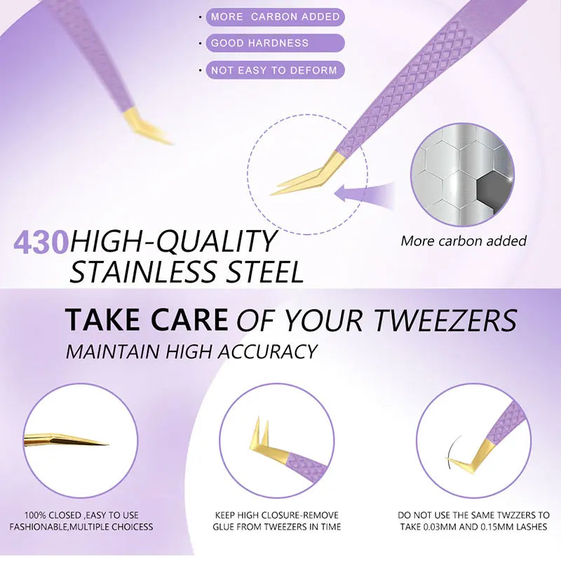 AILEISHI Eyelash Tweezers — Stainless Steel High Precision Anti-Static Extension Tool