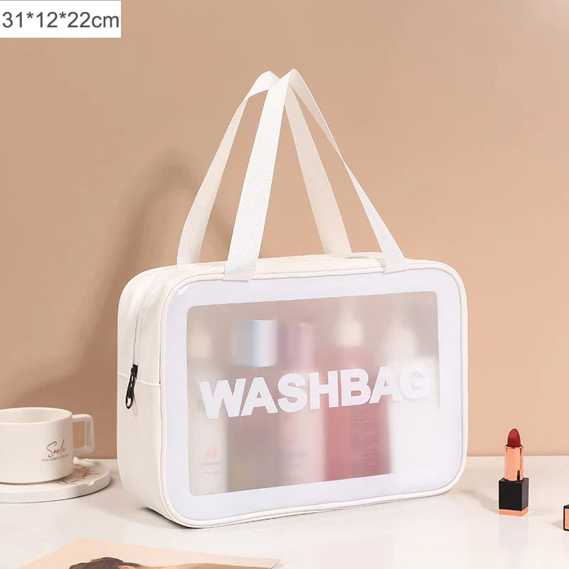 Black Transparent Waterproof Travel Makeup Bag – Portable Large-Capacity Cosmetic Organizer for Women