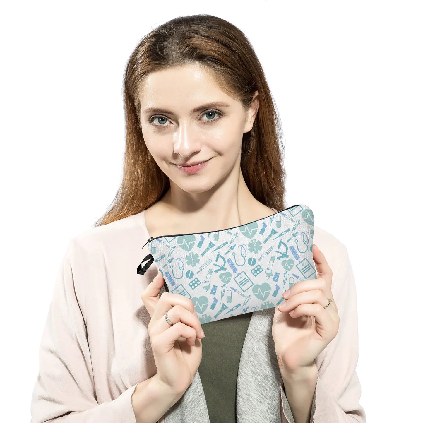 Organizer Toiletry Kit - Cartoon Letter Print Cosmetic Bag for Nurses, Doctors, Travel Makeup Bag, Women's Pencil Case Gift