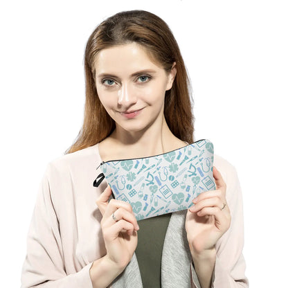Organizer Toiletry Kit - Cartoon Letter Print Cosmetic Bag for Nurses, Doctors, Travel Makeup Bag, Women's Pencil Case Gift