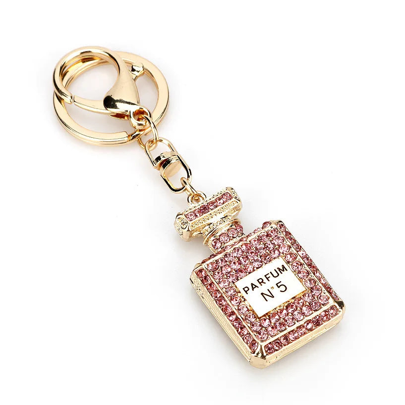 Creative Rhinestone Car & Bag Keychain — Full Diamond Perfume Bottle Pendant for Women’s Accessories