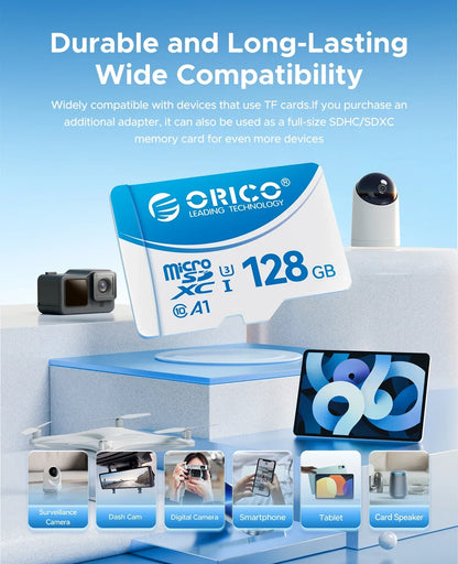 ORICO Micro SD Card – 16GB, 32GB, 64GB, 128GB A1 U3 Class 10 V10 for Camera, Drone & Dash Cam