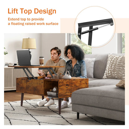 Lift Top Coffee Table for Living Room - 39.37"x19.7" Adjustable Desk with Storage Shelf - Easy Lift or Lower Tea Wood Dining Table