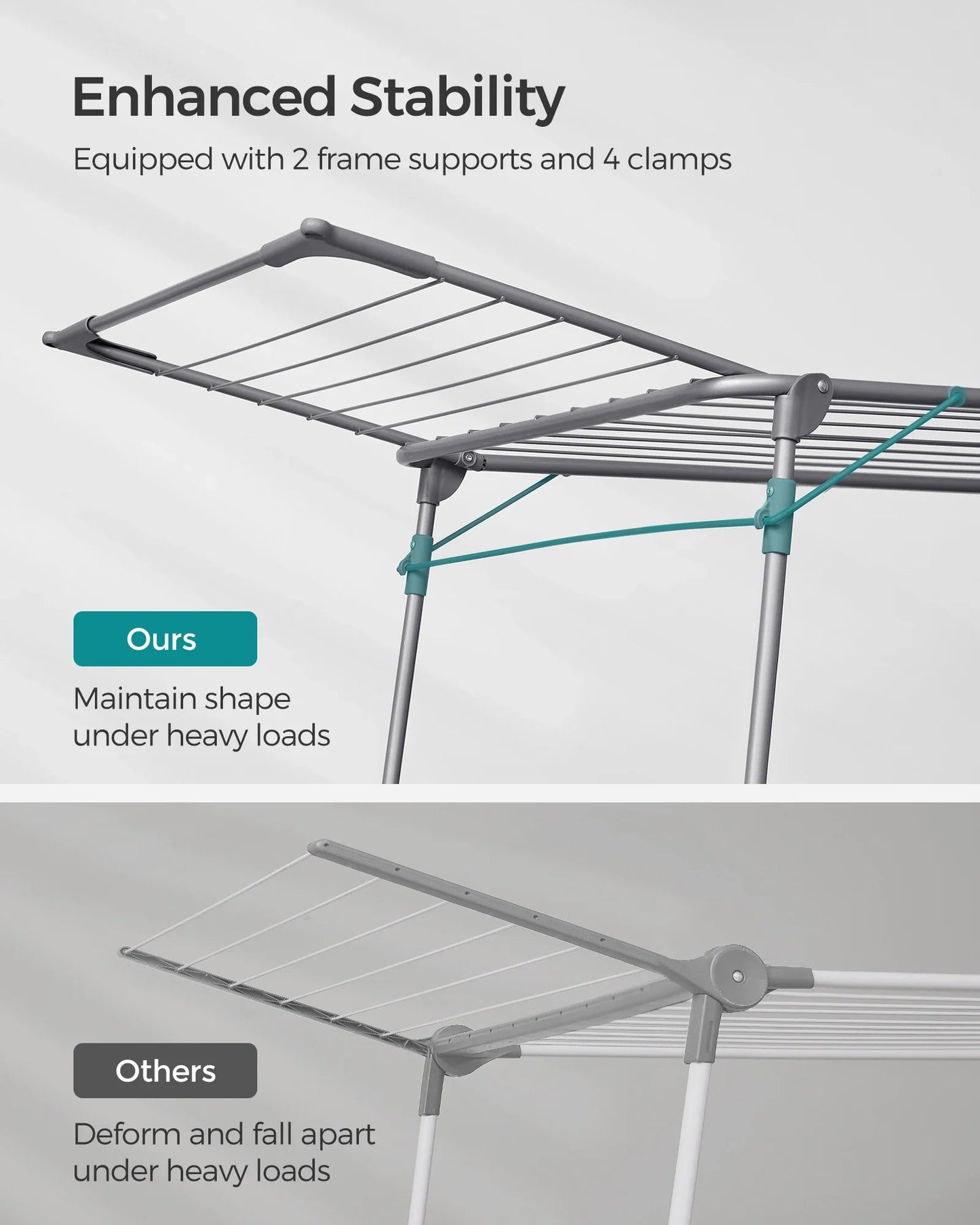 SONGMICS Foldable Gullwing Clothes Drying Rack – Space-Saving Laundry Rack with Sock Clips, 22.2"x68.1"x38"