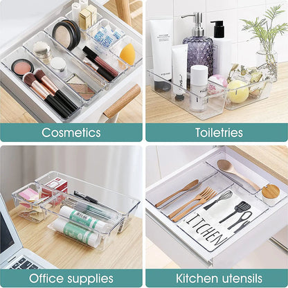 28PCS Clear Drawer Organizer Set - Multi-Size Storage Trays for Bathroom Vanity Kitchen & Bedroom