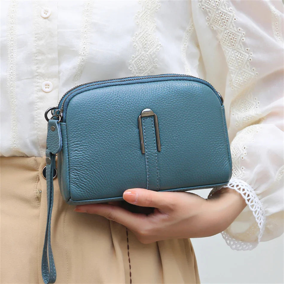 Luxury Genuine Leather Women's Crossbody Bag – Solid Color Shoulder Bag, Clutch & Messenger Purse