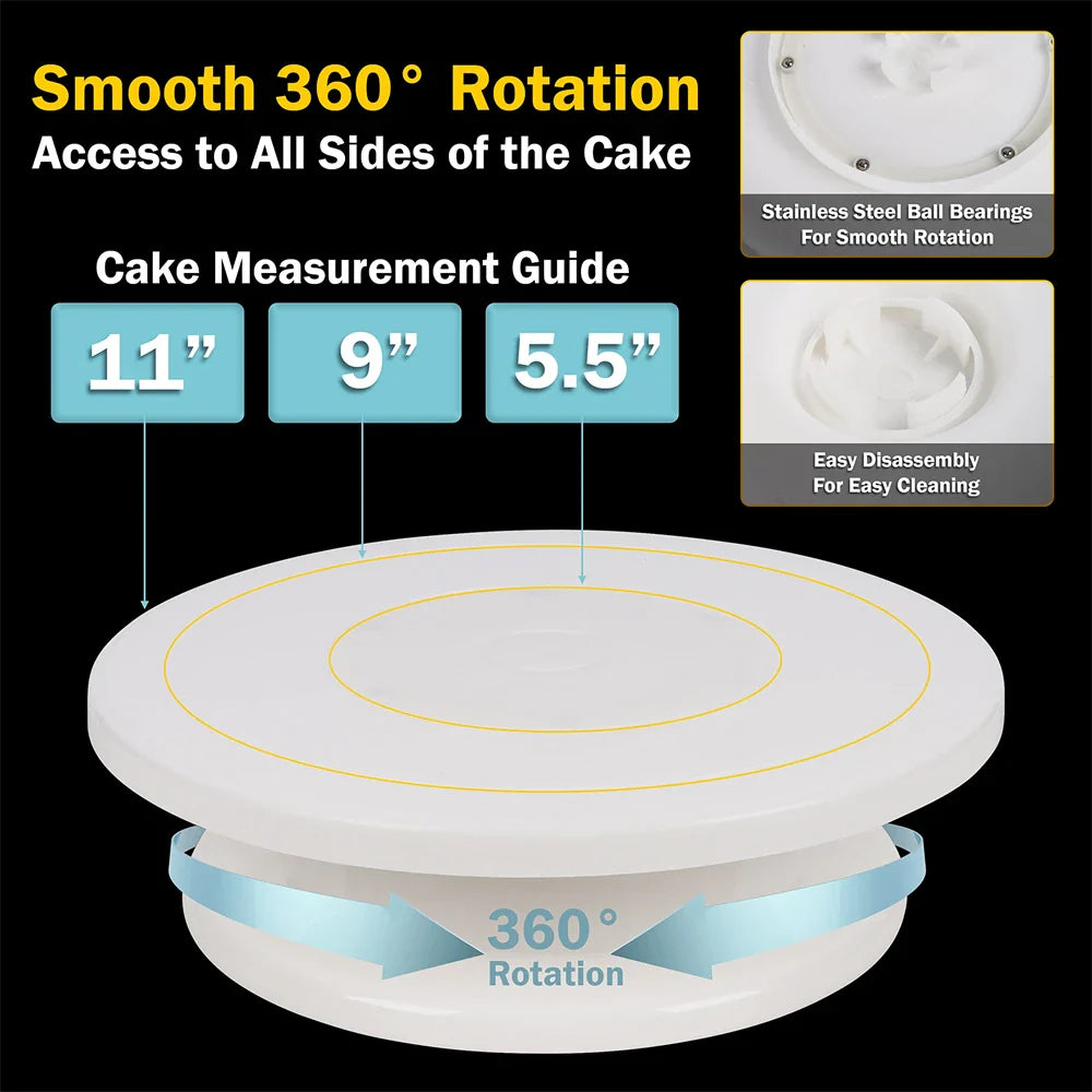 6pcs Cake Decorating Kit: Turntable with 2 Frosting Spatulas & 3 Icing Smoothers - Baking Accessories for Cake Decoration