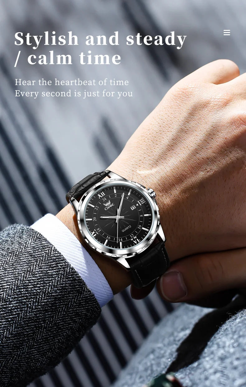 OPK Men's Quartz Watch — Steel Belt Dual Calendar Wristwatch Model 6003