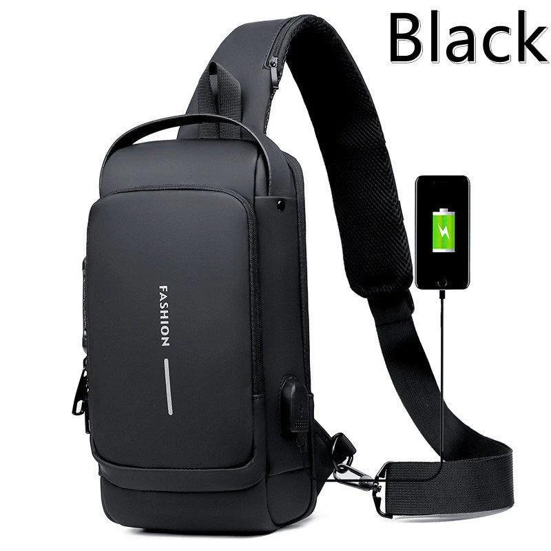 BD1 New Men's Anti-Theft Chest Bag – USB Rechargeable Crossbody Sports & School Shoulder Bag