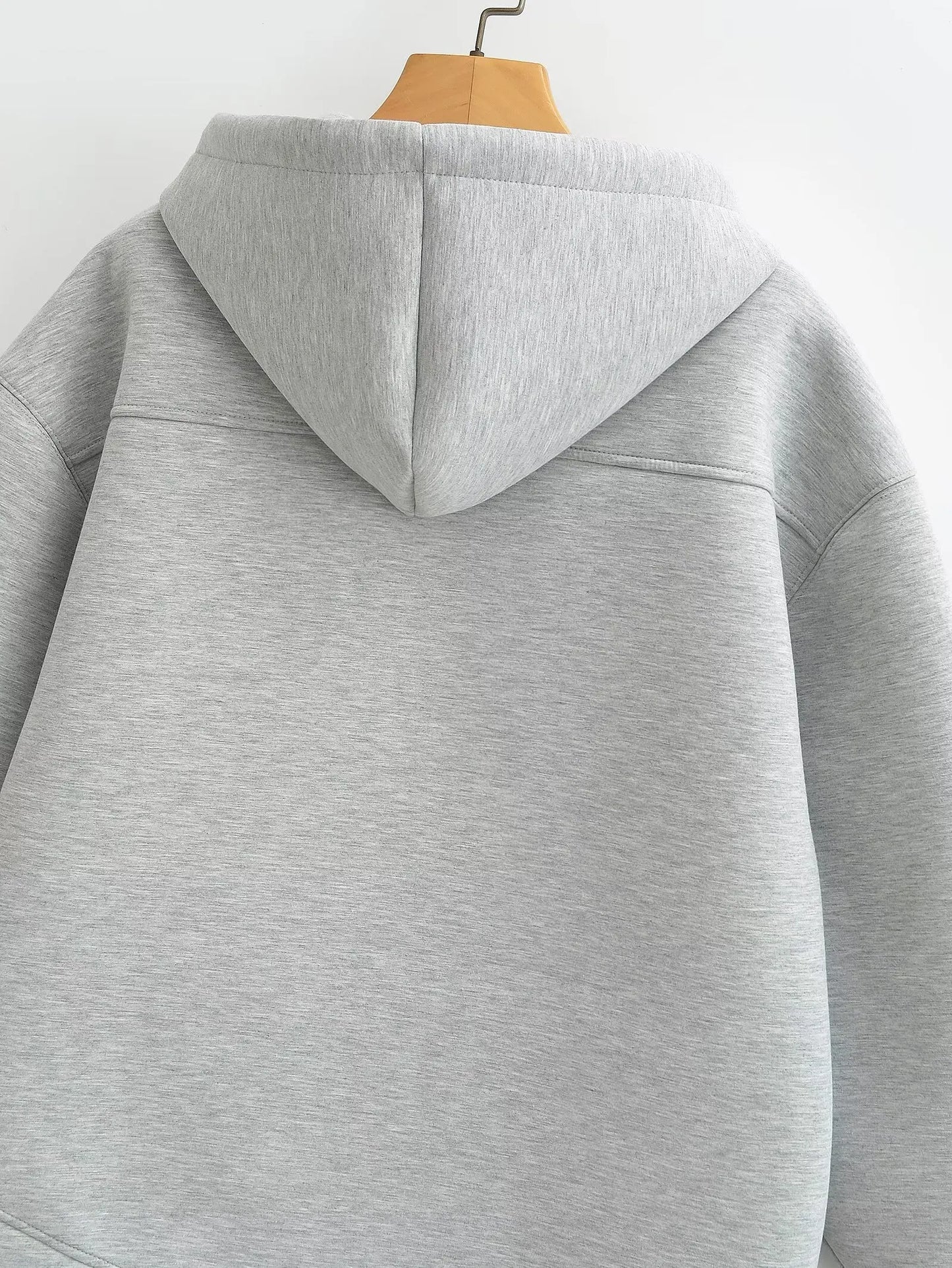 TRAFZA Autumn Women's Gray Jacket – Hooded, Long Sleeve, Zipper Coat with Big Pockets, Loose Casual Outerwear Tops
