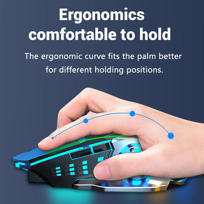 Rechargeable Wireless Gaming Mouse – Silent Bluetooth, USB, Mechanical E-Sports Backlight for PC Gamer