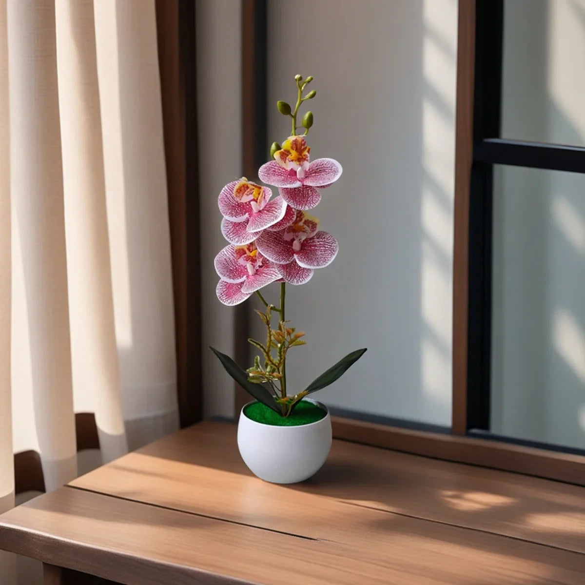 Realistic Artificial Orchid in Plastic Pot – Fake Flower Decoration for Home, Office & Hotel