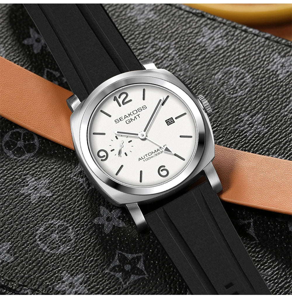 SEAKOSS GMT Men’s Diving Automatic Mechanical Watch — 10ATM Waterproof, 1963 Original 2557 Movement, Calendar, Sapphire Crystal