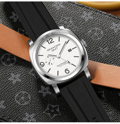 SEAKOSS GMT Men’s Diving Automatic Mechanical Watch — 10ATM Waterproof, 1963 Original 2557 Movement, Calendar, Sapphire Crystal