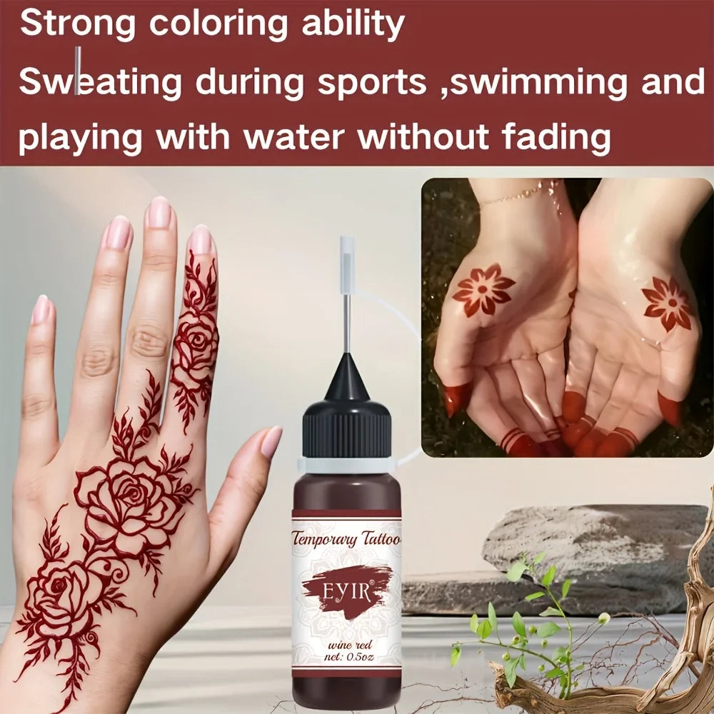 Henna Tattoo Kit - 5-Piece Mandala Stencil Set with Wine Red Temporary Tattoo Paste
