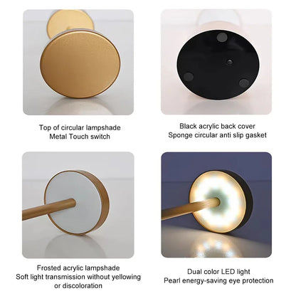 Classic USB Rechargeable Table Lamp – Stepless Dimming Touch Desk Lamp with 3 Colors for Bedside, Hotel & Bar Decoration