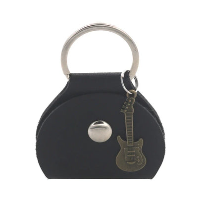 G92F Guitar Plectrum Holder — Leather Pick Case with Keychain & Small Pendant for Guitar Players