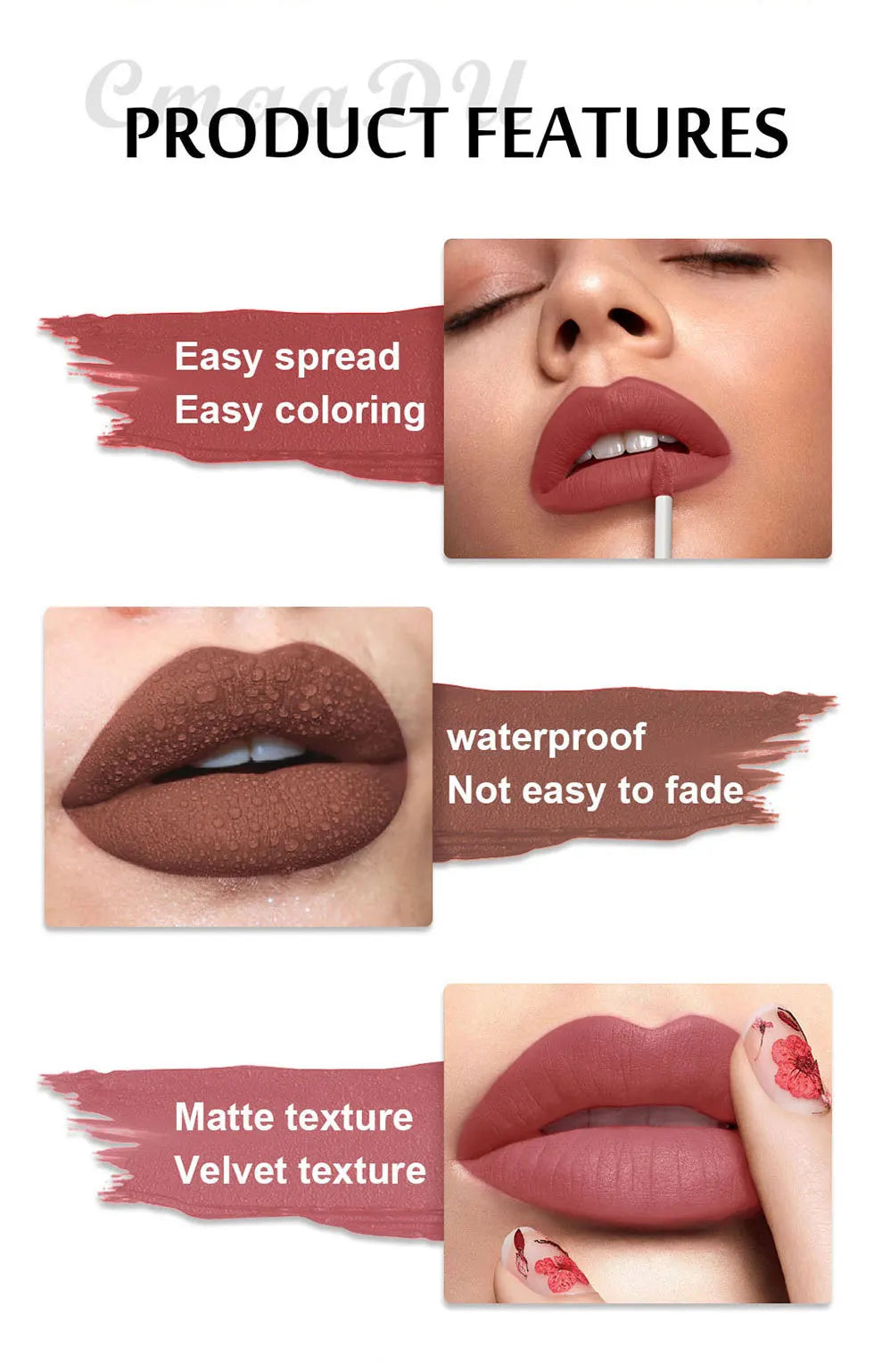 Waterproof Matte Velvet Lip Glaze – Moisturizing, Long-Lasting, Non-Stick Lip Gloss Lipstick Makeup