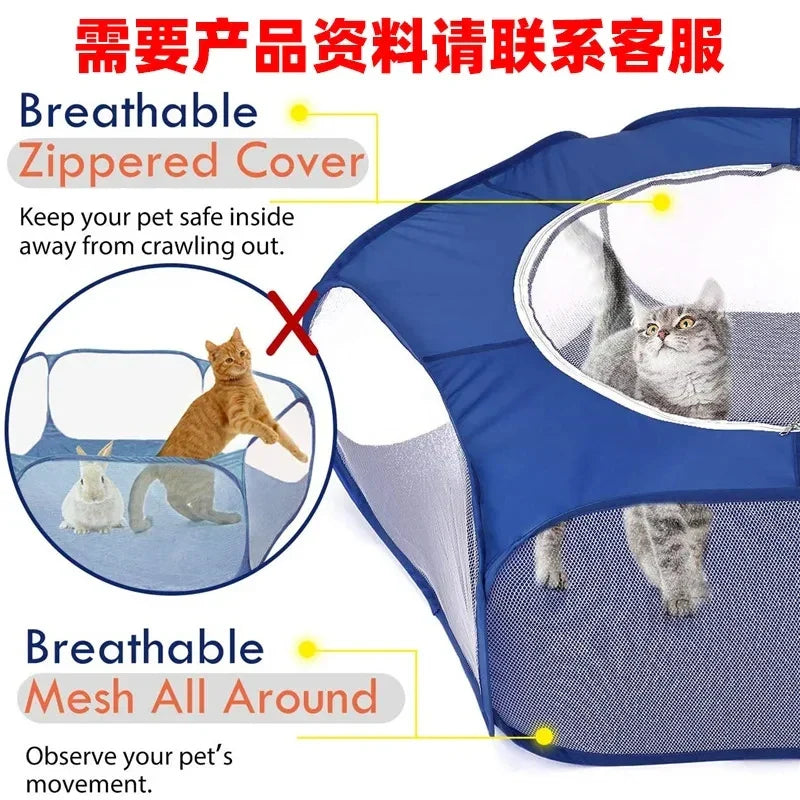 Portable Small Animal Playpen - Foldable Pet Cage with Transparent Mesh for Cats & Chickens