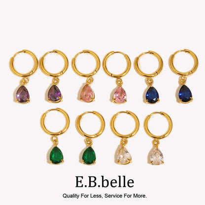 E.B.belle 3A Zircon Waterdrop Small Hoop Earrings for Women – Luxury Colorful Crystal Huggie Charm Jewelry Gift