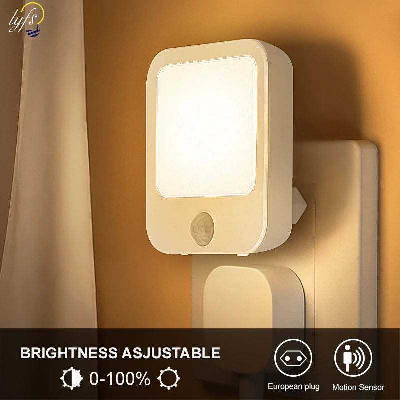 Night Light with Motion Sensor & LED | EU Plug Wireless Lamp | Children's Bedside Table Light | Bedroom Night Lamp