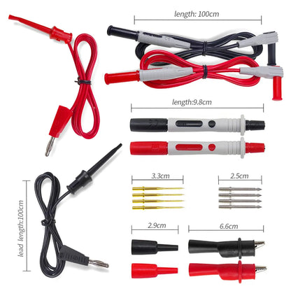 P1308B 18PCS Test Lead Kit – 4mm Banana Plug to Test Hook Cable with Multimeter Probes & Alligator Clips