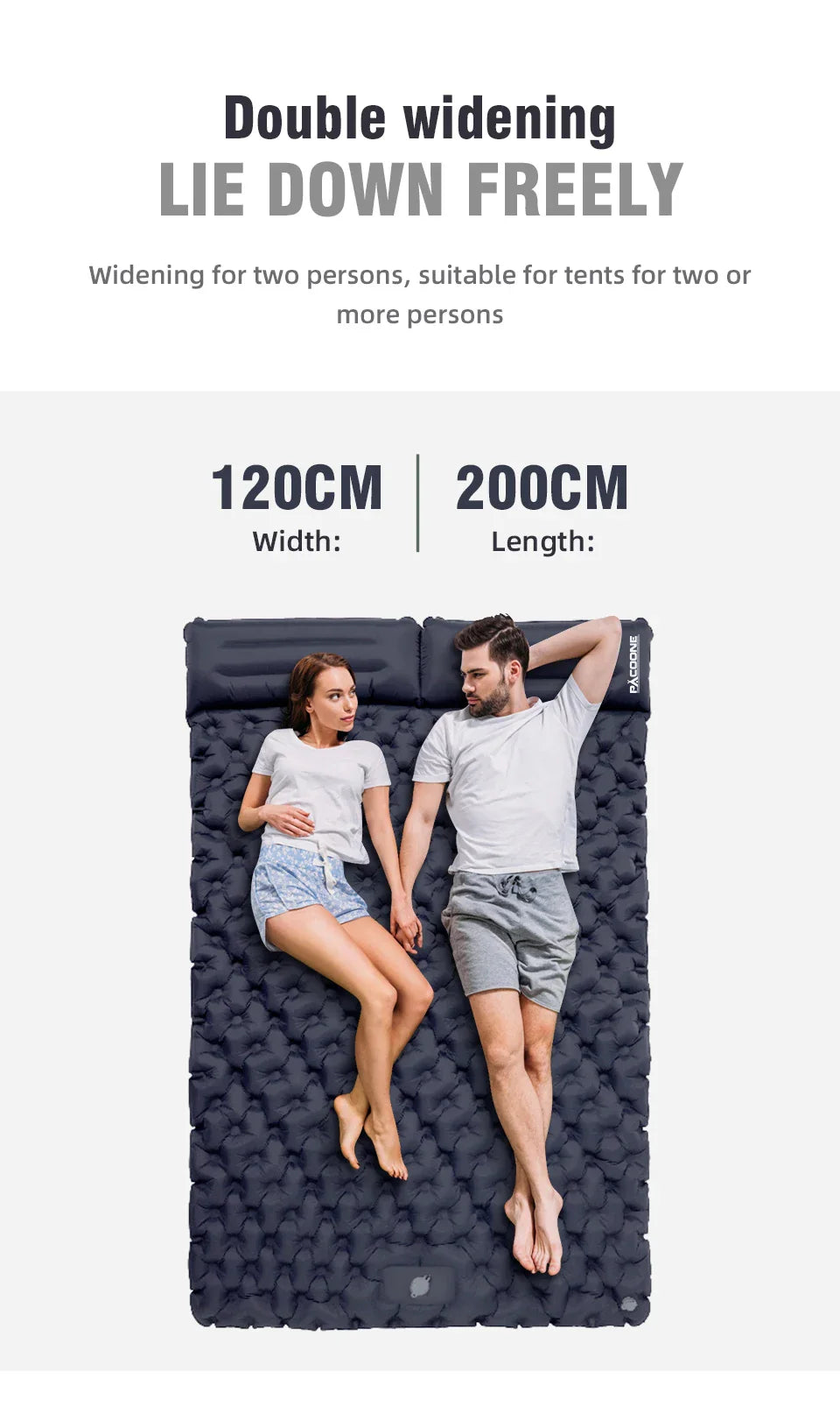 PACOONE Outdoor Camping Double Inflatable Mattress - Extra Wide Ultralight Folding Sleeping Pad