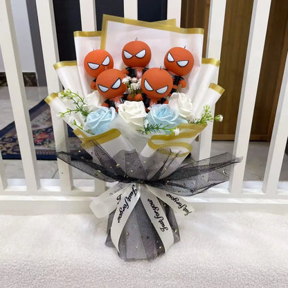 Spider-Man Superhero Plush Doll – Handmade Stuffed Bouquet Gift for Boys Birthday Christmas Graduation