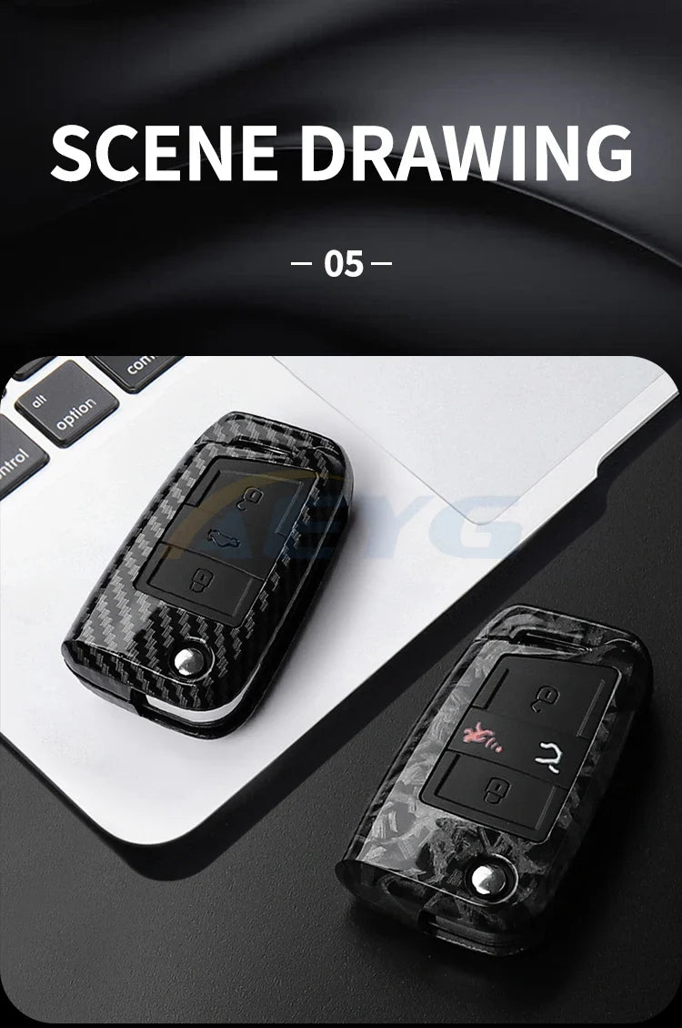 ABS Carbon Fiber Car Key Cover for VW, SEAT & Skoda – Fits Golf 7 MK7, Tiguan MK2, Ateca, Leon FR 2, Ibiza, Octavia