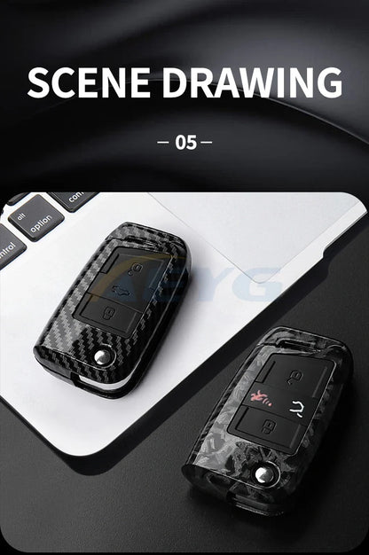 ABS Carbon Fiber Car Key Cover for VW, SEAT & Skoda – Fits Golf 7 MK7, Tiguan MK2, Ateca, Leon FR 2, Ibiza, Octavia