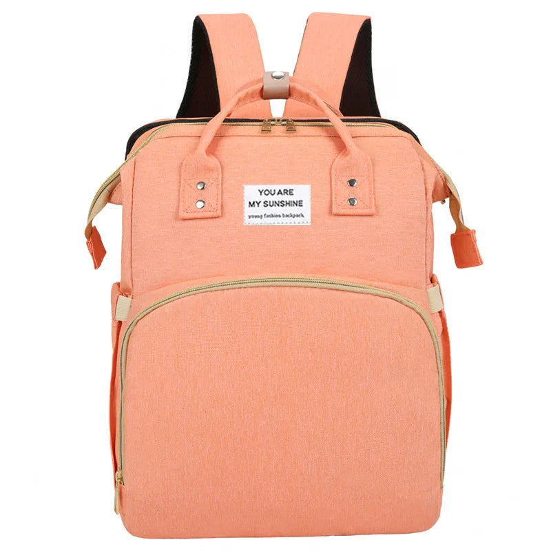 Foldable Diaper Bag with Changing Station – Large Capacity Mommy Backpack with Insulated Pocket, Multifunctional Baby Travel Bag with Bed & Double Shoulder Straps