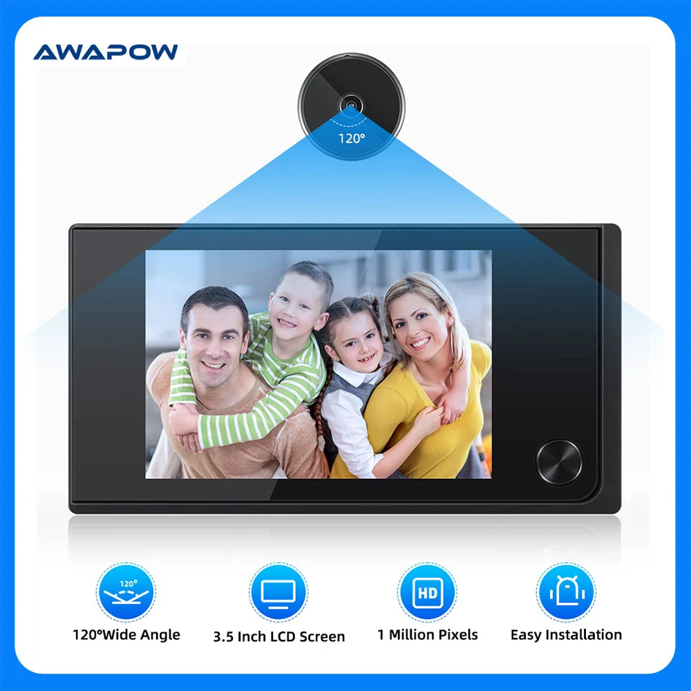 Awapow 3.5" Digital Door Viewer — 120° HD LCD Peephole Camera, 2MP Cat Eye Doorbell Monitor