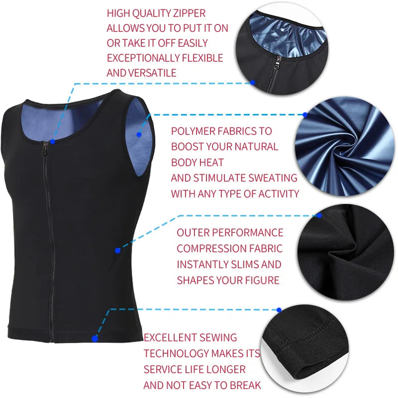 Men’s Abdomen Reducer Body Shaper Vest – Sweat Sauna Waist Trainer for Belly Slimming & Fat Burning Fitness