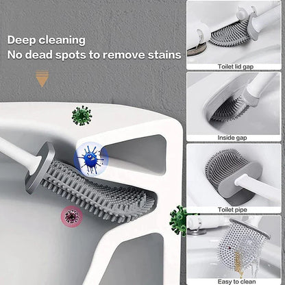 Flexible Hanging Silicone Toilet Brush Cleaner with Quick-Drying Holder - Bathroom Cleaning Accessory
