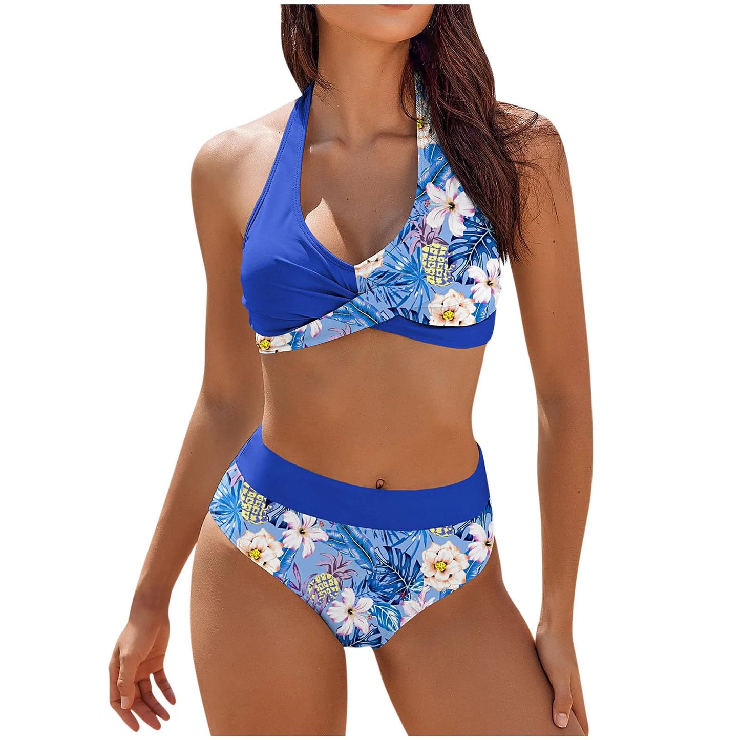 Floral Colour Block High Waist Bikini – Women's Two-Piece Swimsuit Teen Beachwear 2024 Trend