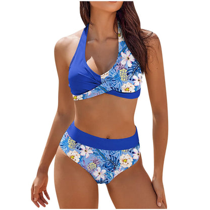 Floral Colour Block High Waist Bikini – Women's Two-Piece Swimsuit Teen Beachwear 2024 Trend