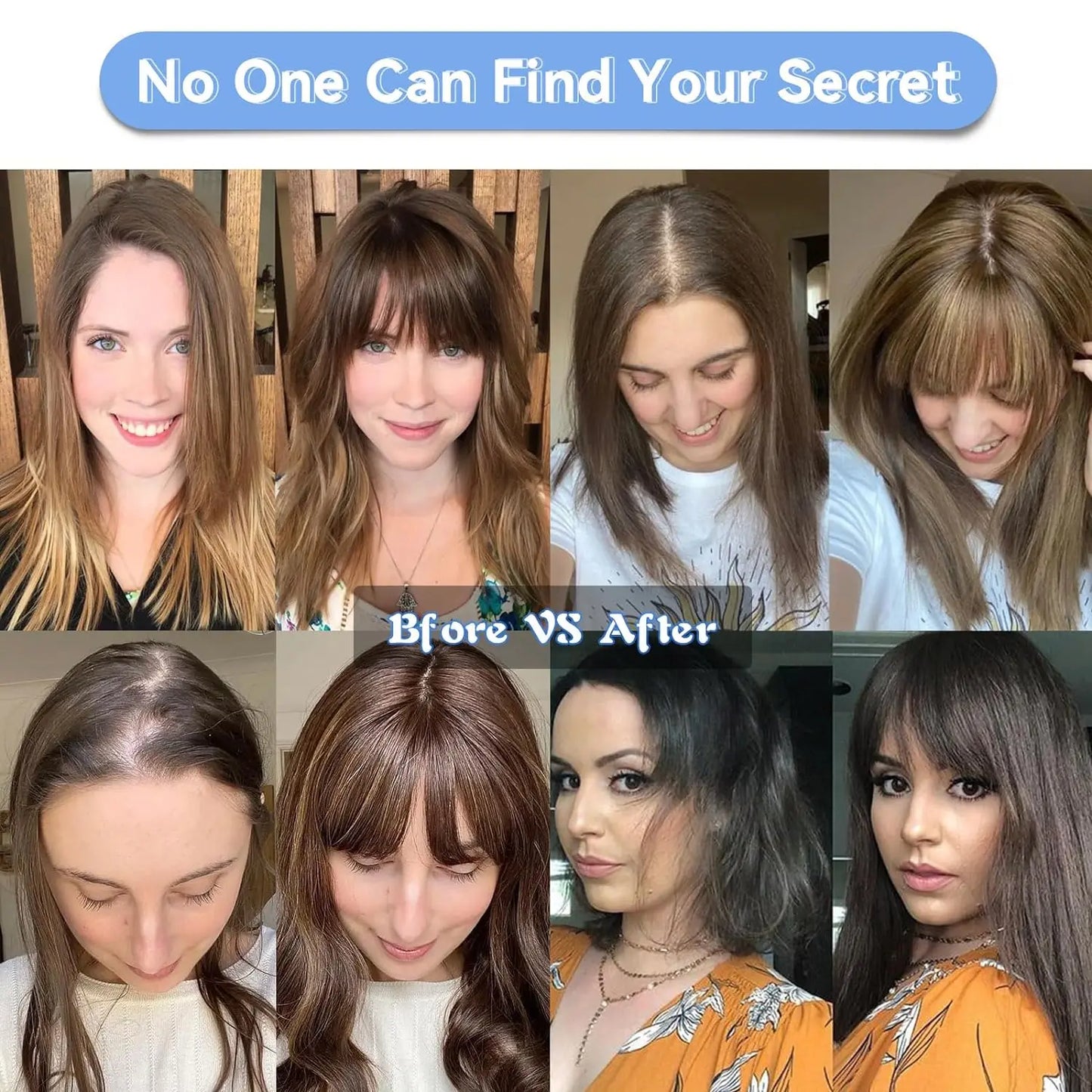 10" Brown Ombre Remy Human Hair Topper – Straight with Bangs, Silk Base, Clip-In Extension for Women