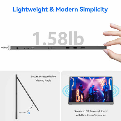 VEOUT 16-Inch 60Hz Gaming Portable Monitor – 16:10 IPS 1200P LCD FHD External Display for Laptop & Phone