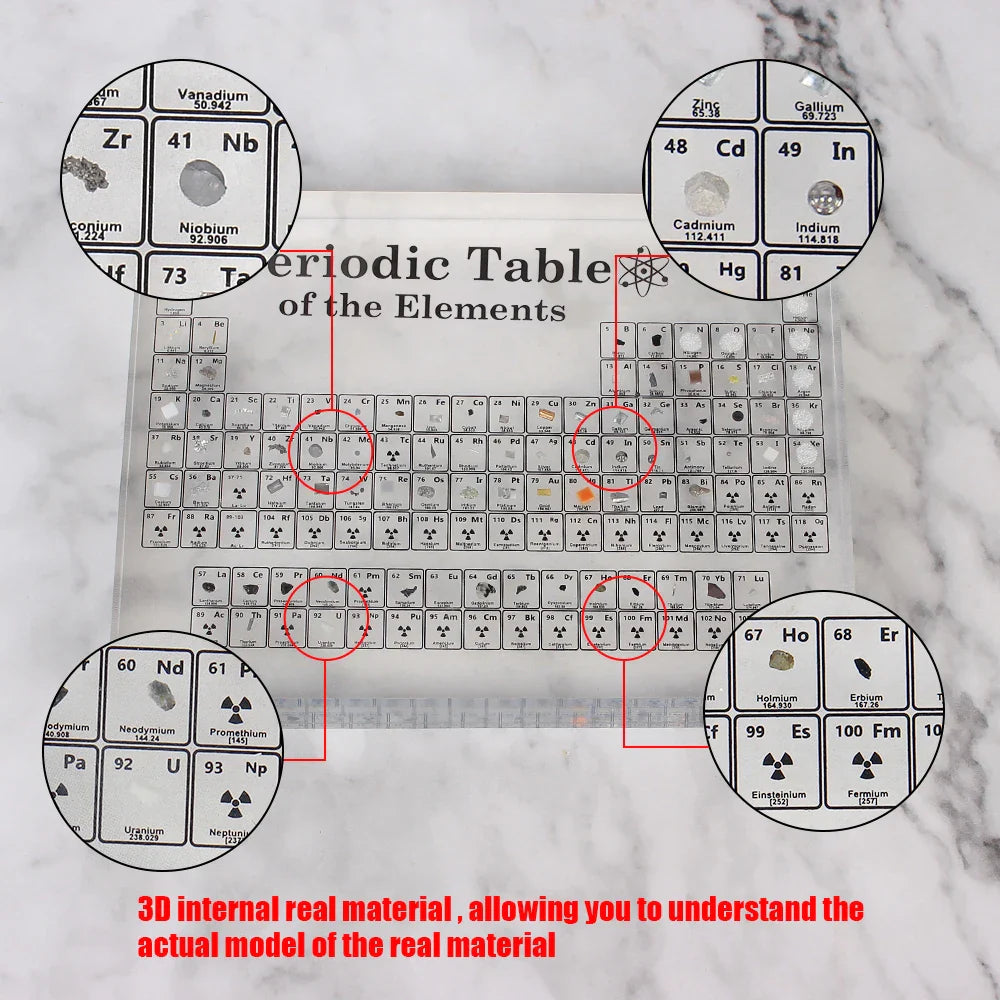 Acrylic Periodic Table for Kids: Real Element Samples Display & Letter Decoration