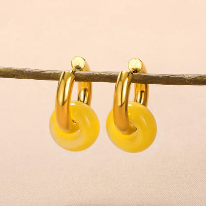 Leopard Bead Opal Stainless Steel Hoop Earrings — Gold Color, Anti-Fading Wedding & Prom Jewelry for Women, Gift Accessory