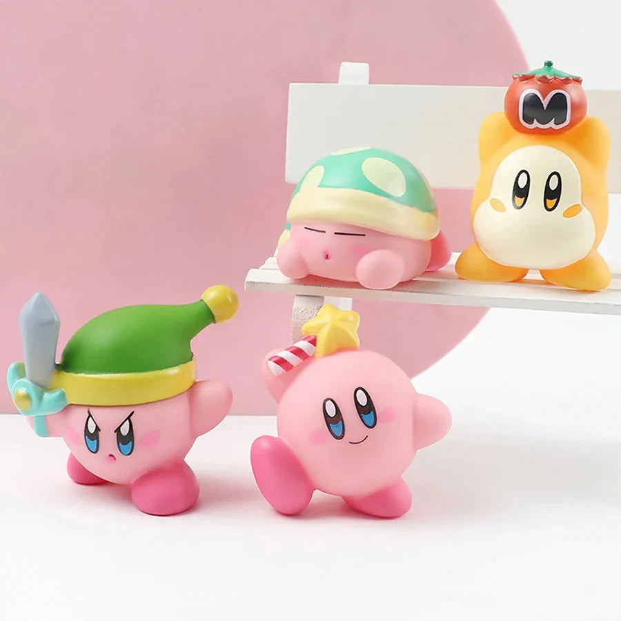 Star Kirby Action Figures — Cute PVC Toys with Cartoon Drawstring Storage Bag, Pocket-Sized Action Figures
