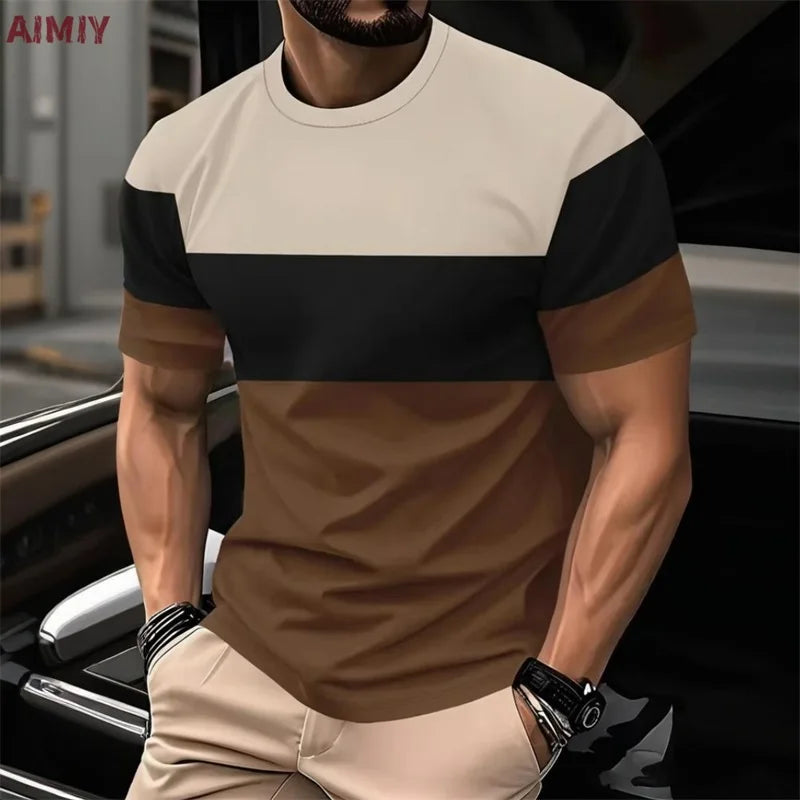 Men’s Striped Print Summer T-Shirt – Casual Round Neck Short Sleeve Outdoor Fashion Tee Shirt