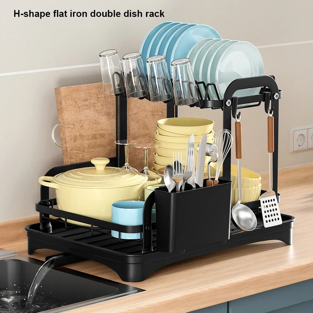 Multi-Functional Kitchen Dish Drying Rack with Chopstick, Cup, Sponge, and Cutting Board Holders | Dish Drainer and Sink Organizer