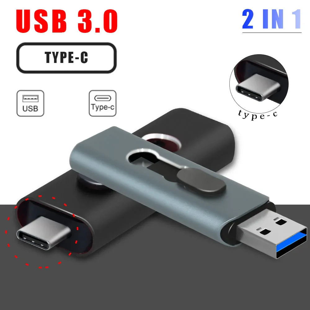 2-in-1 USB 3.0 Type-C OTG Flash Drive – High-Speed Pen Drive 32GB to 256GB