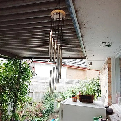 1 Piece 12-Tube Aluminum Alloy Wind Chimes with Hook - Gold/Silver Bells for Outdoor Home Wedding Party Memorial Decoration Gifts