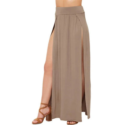 Women’s High-Waist Double Slit Maxi Skirt – Sexy Solid Summer Long Skirt, New Arrival for Valentine’s Day & Wholesale