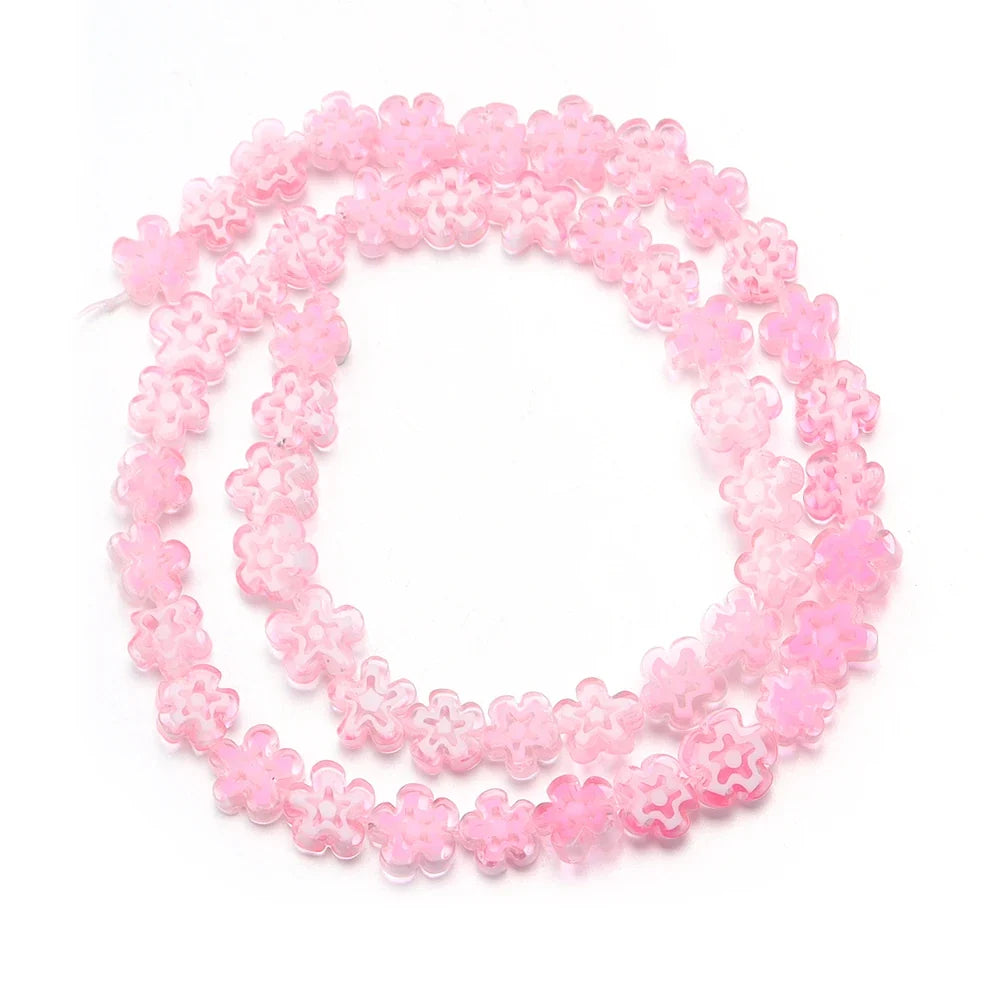 Colorful Lampwork Flower Beads - Thousand Flower Flat Plum Blossom Loose Beads for DIY Bracelet & Jewelry Crafts