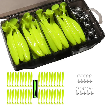 50PCS Metal Jig Fishing Lure Set – Soft & Sinking Swimbaits 3g–14g (5.5–10cm) Jigging Head Hooks in Tackle Box for Bass Fishing