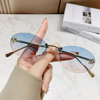 Elegant Diamond Oval Rimless Sunglasses — Men’s “F” Letter Car Sunglasses Model 90902