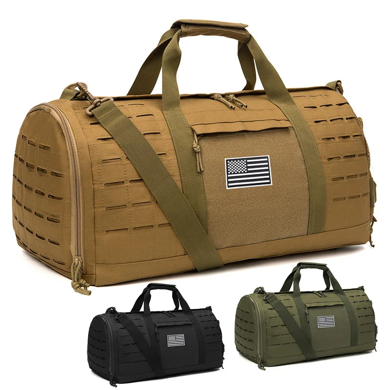 QT & QY 40L Tactical Gym and Travel Duffle Bag - Men’s Fitness Training Bag with Shoe Compartment, Basketball and Outdoor Weekender Bag